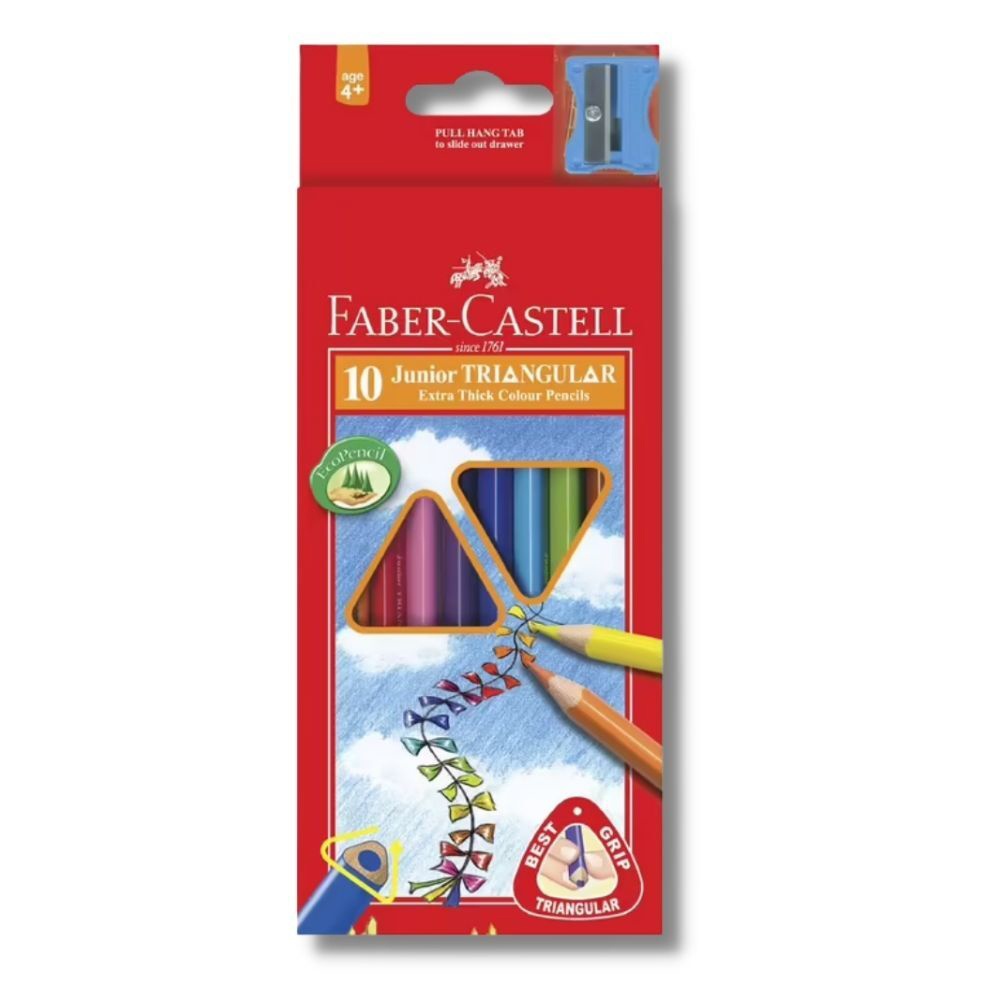 Faber Castell Junior Triangular Colour Pencils 10 Pack + 1 sharpener
