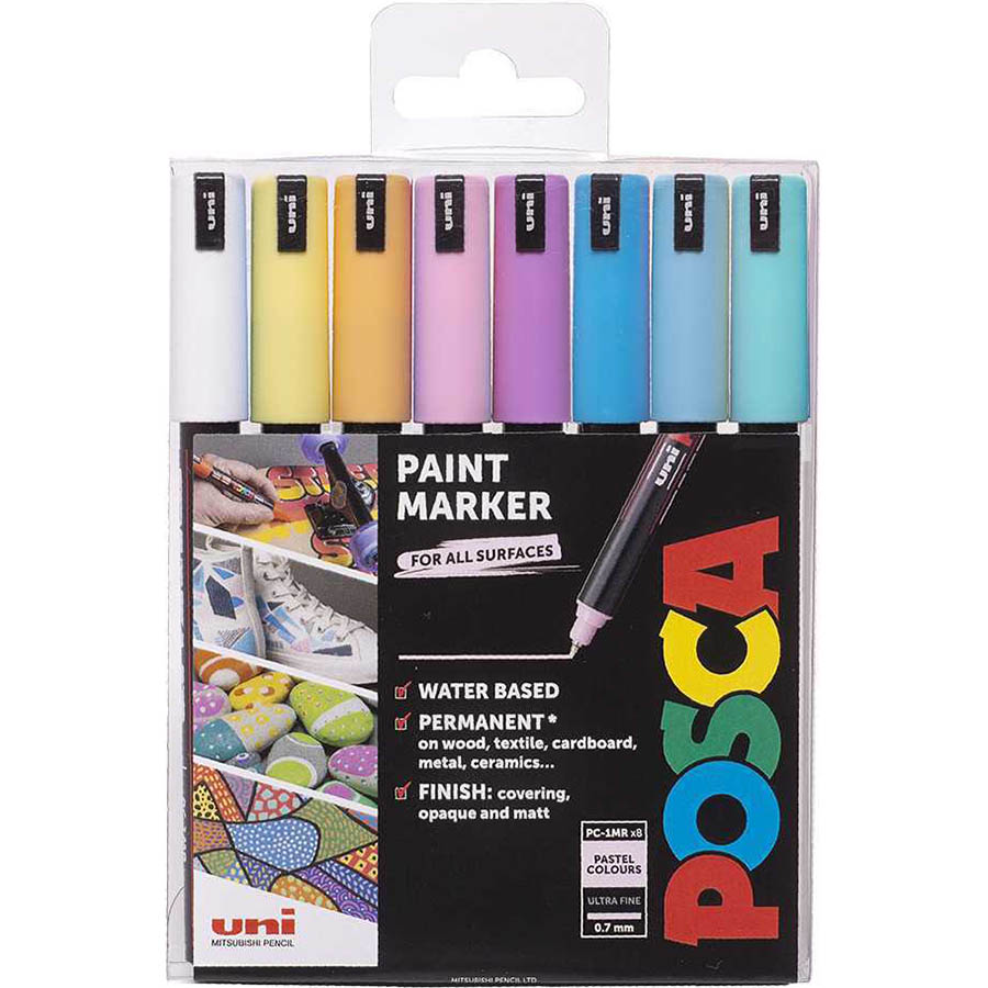 POSCA MARKERS ULTRA FINE BULLET TIP PC1MR 0.7MM SOFT COLOURS 8 PIECE  ASSORTED - Picasso Art & Craft