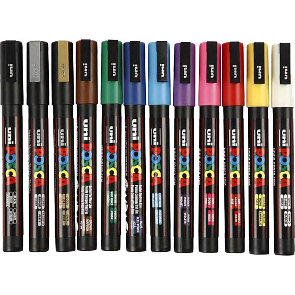 POSCA MARKERS FINE PC3M 0.9-1.3MM BULLET TIP COLOURS 12 PACK ASSORTED -  Picasso Art & Craft