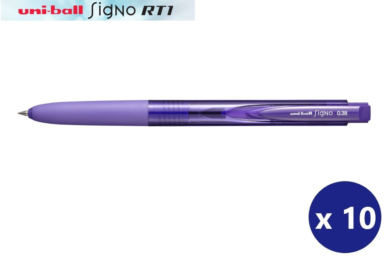 Signo RT1 Gel Ink Pens 0.38mm Micro Point - 10 Color Set With Sticky Notes, Retractable With Rubber Grip